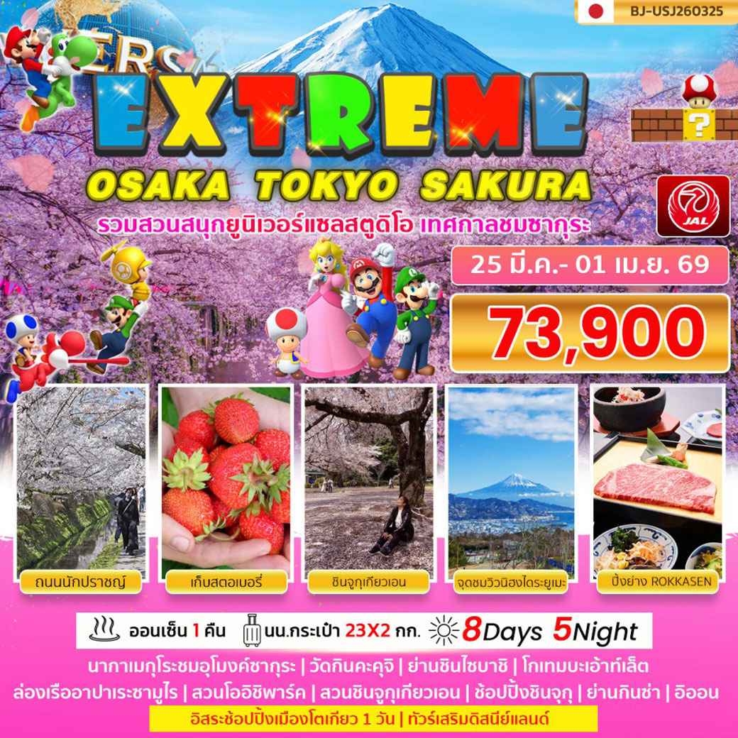 ทัวร์ญี่ปุ่น EXTREME OSAKA TOKYO SAKURA 8วัน 5คืน (JL)